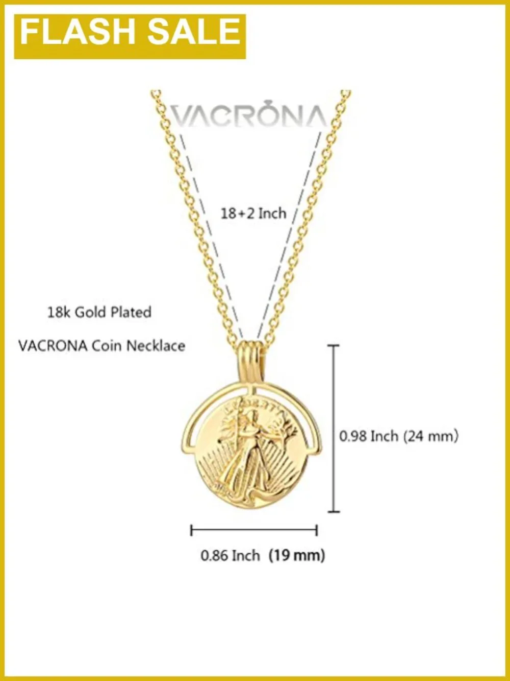 18k Gold Plated Vintage Coin Pendant Necklace Dainty Medallion for Women